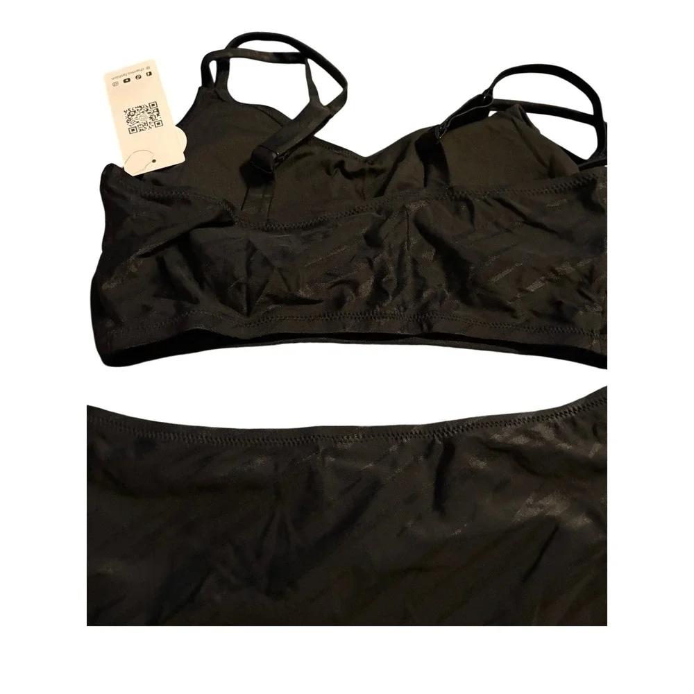 NWT Charmo‎ Black High Waisted Bikini Set Two Piece Swimsuit Zebra Stripe Small